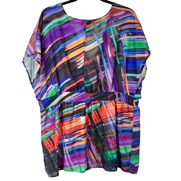 Lane Bryant Top Size 18/20 Babydoll Sheer Cross Over Front Elasticized Waist EUC - Picture 4 of 12